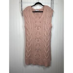 ZARA Pink Wool Blend Cable Knit Tunic Long Oversized Sweater Vest Top Size S